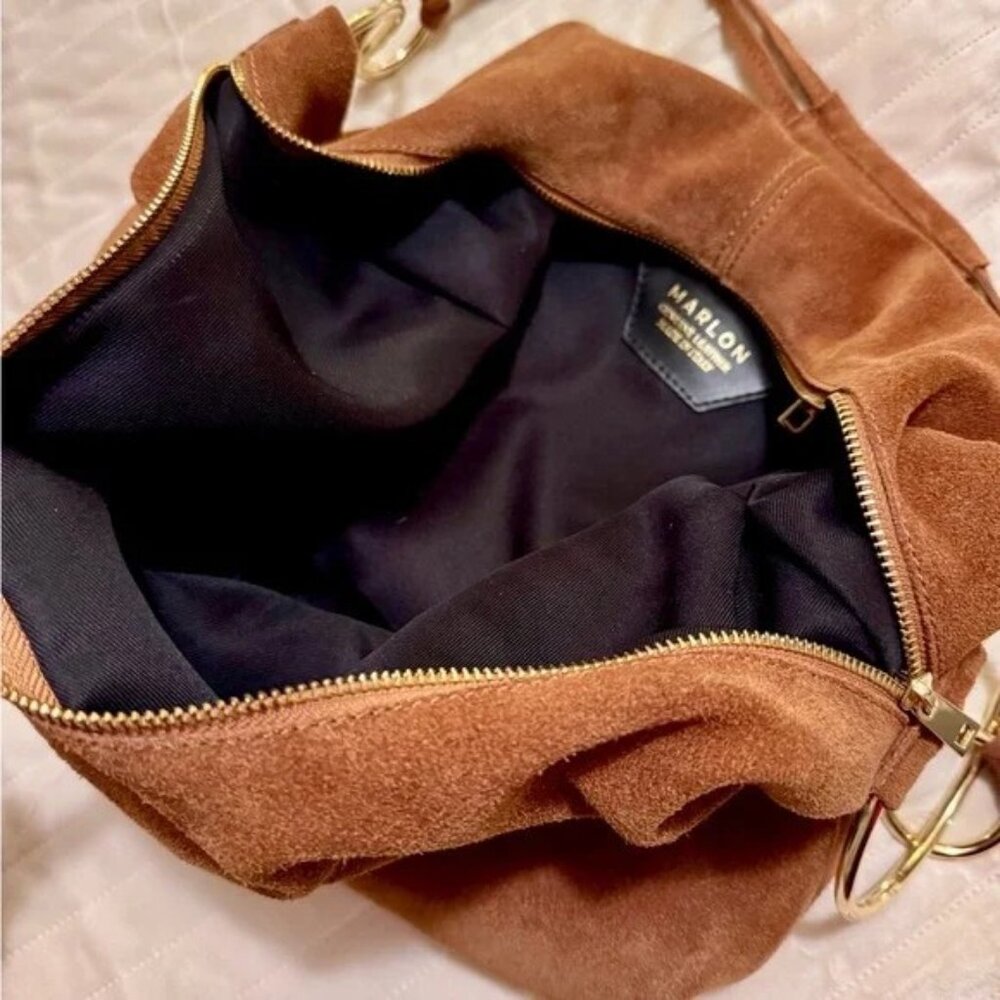 NWT Marlon Rosita Hobo Bag Gold Rings Suede Leather Made in Italy Golden Brown - Picture 5 of 10